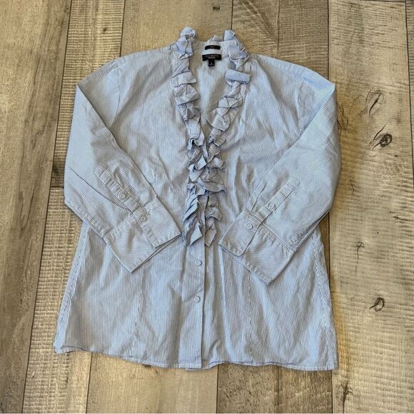 Talbots Pinstripe V-Neck Button Down Top - Picture 4 of 5